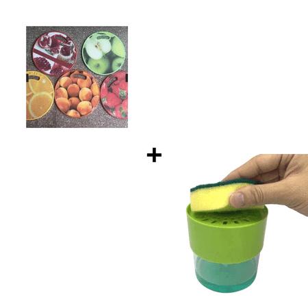 Combo Tabla para Picar Modelo de Frutas + Dispensador Redondo de Lavavajilla