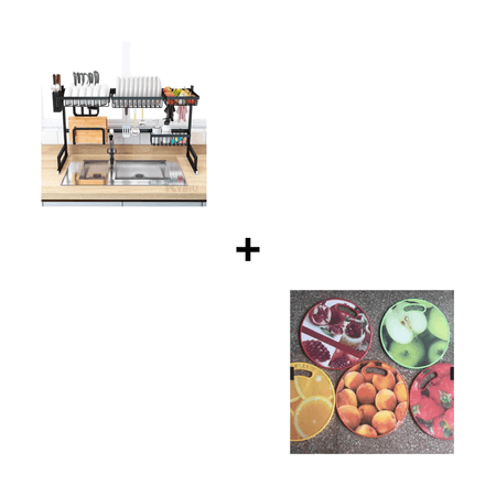 Combo Organizador de Platos y Utensilios de Cocina + Tabla para Picar Modelo de Frutas