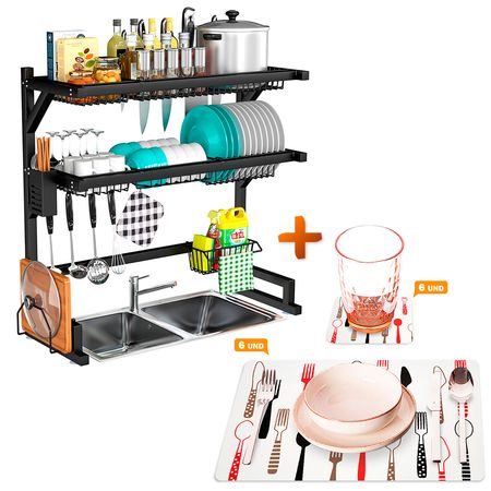Escurridor Platos 85cm 2Niv A97 Y Set 6 Individuales 15A Cubiertos RJ