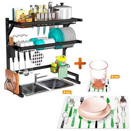 Escurridor Platos 85cm 2Niv A97 Y Set 6 Individuales 15A Cubiertos VD