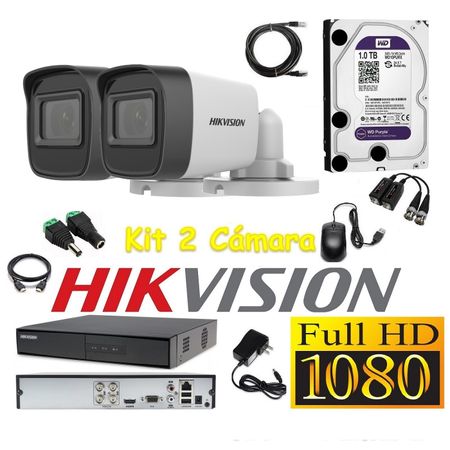 Cámaras Seguridad Kit 2 HIKVISION TUBO FULLHD Audio Incorporado 1Tb