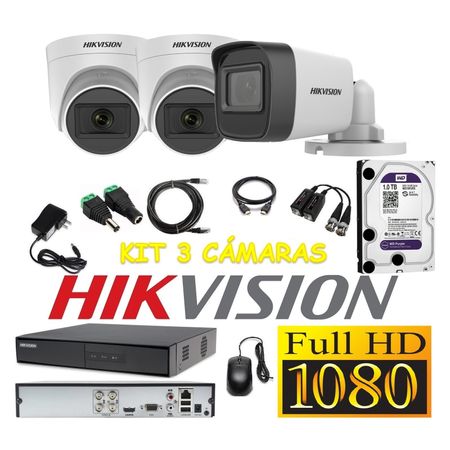 Cámaras Seguridad Kit 3 HIKVISION FULLHD Audio Incorporado 1Tb