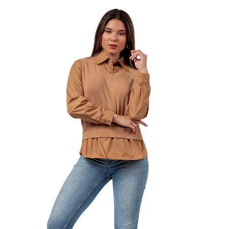 Chompa Camisero 2 en 1 Color Camel Chompa Camisero 2 en 1 Color Entero Color Khaki Talla L