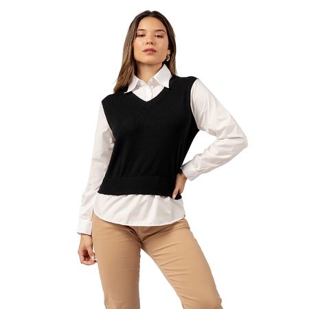 Chompa Camisero 2 en 1 Color Negro Chompa Camisero 2 en 1 Color Entero Color Negro Talla L