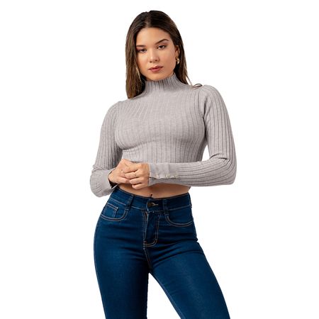 Chompa Crop Cuello Alto Color Gris Talla M