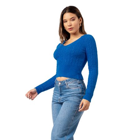 Sweater Angora con Hilos de Brillo Color Azul Talla S
