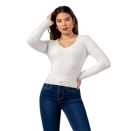 Sweater Angora con Hilos de Brillo  Color Blanco Sweater Angora con Hilos de Brillo Color Blanco Talla M