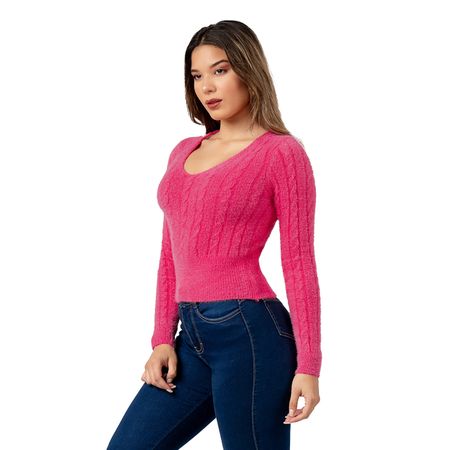 Sweater Angora con Hilos de Brillo Color Fucsia Talla XS