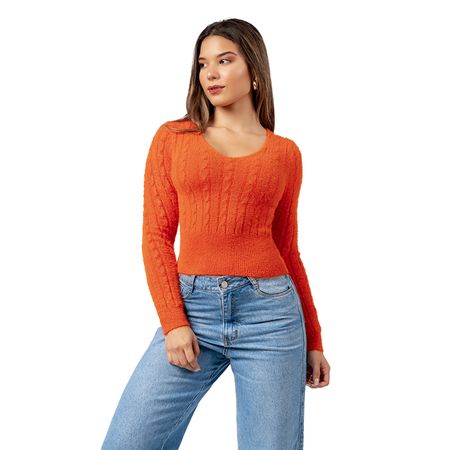 Sweater Angora con Hilos de Brillo Color Naranjo Talla S