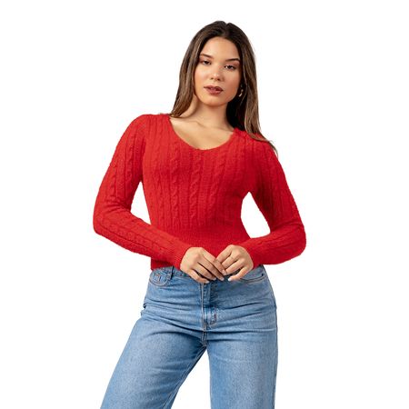 Sweater Angora con Hilos de Brillo Color Rojo Talla M