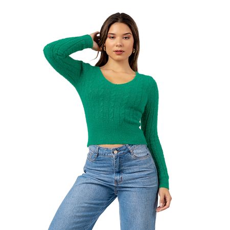 Sweater Angora con Hilos de Brillo Color Verde Arlequín Talla M