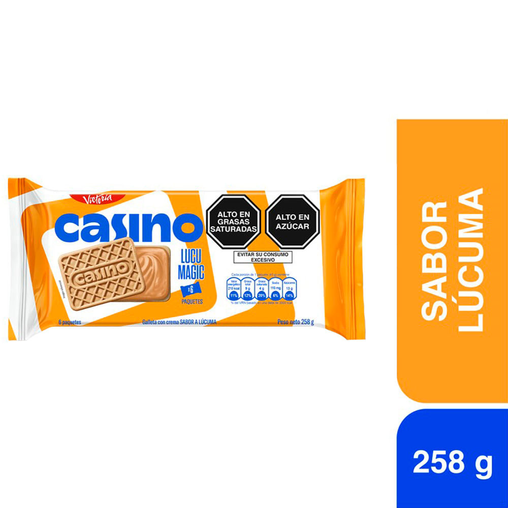 Galleta CASINO Sabor Lúcuma Empaque 43g Paquete 6un