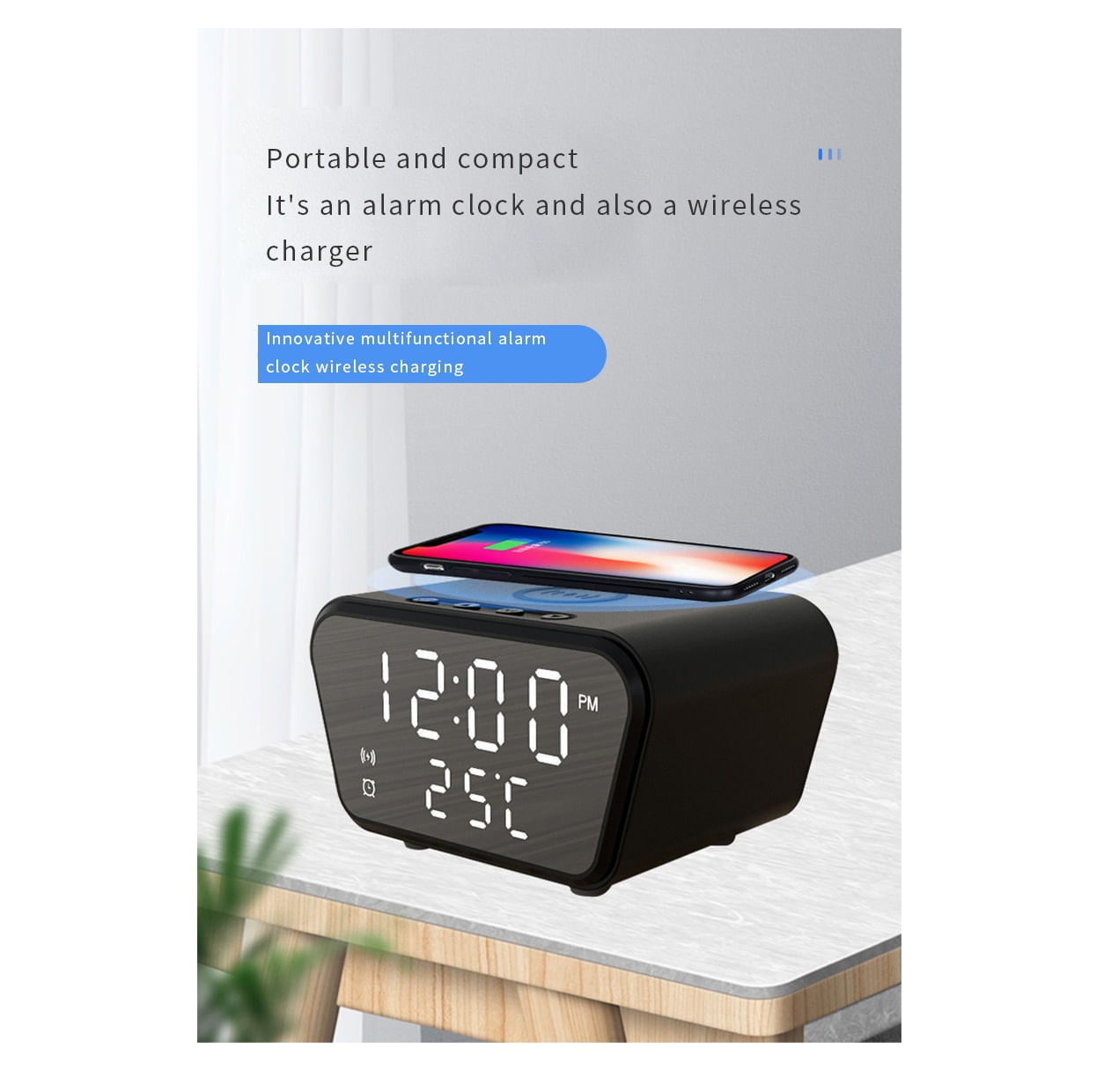 AY-21 Despertador Fecha Temperatura Cargador inalámbrico