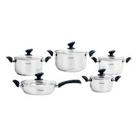 Juego de Ollas de Acero Inoxidable 10 Piezas Marca Luissant Negro
