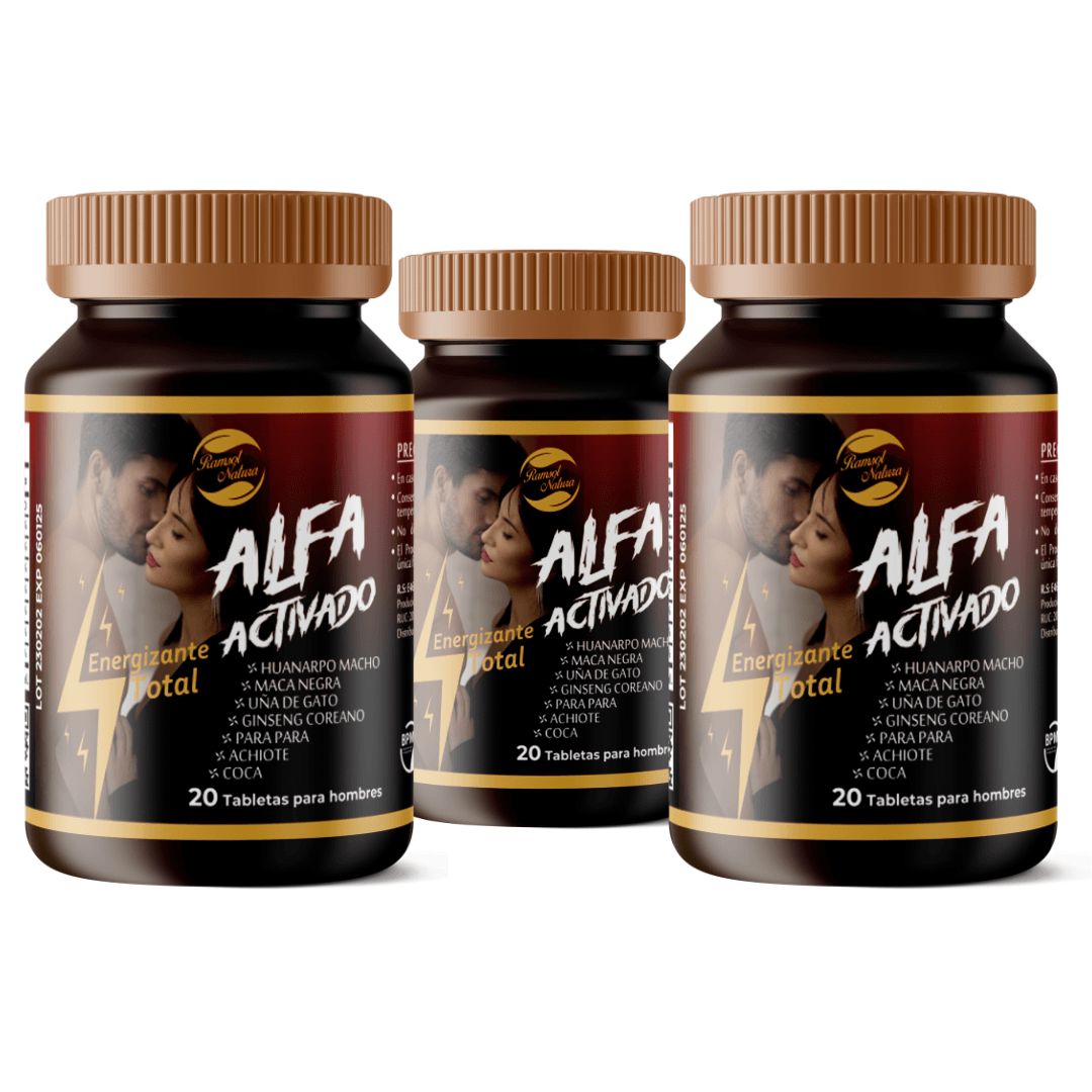 Pack 3x2 Maca Negra con Huanarpo Macho Alfa Activado 20 Tabletas