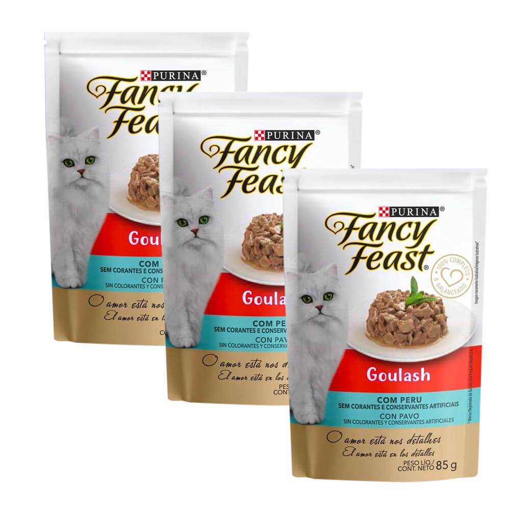 Pack Comida para Gatos FANCY FEAST Todas las Etapas Goulash Pavo Bolsa 85g x 3un