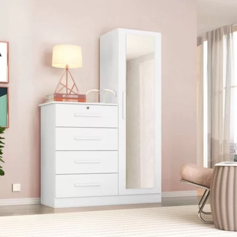 Cómoda con espejo mas 4 cajones Bako Color Blanco TU MESITA
