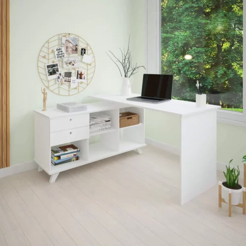 Escritorio Moderno en L + 2 cajones Alana color Blanco TU MESITA