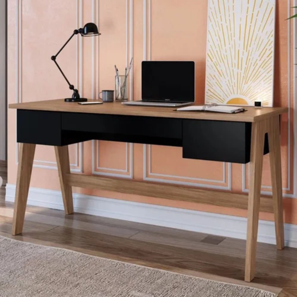 Escritorio Nórdico moderno 3 cajones Constanzo color Negro/Rovere TU MESITA