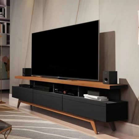 Mesa de TV Moderna 3 cajones Amaru color Negro/Duna TU MESITA