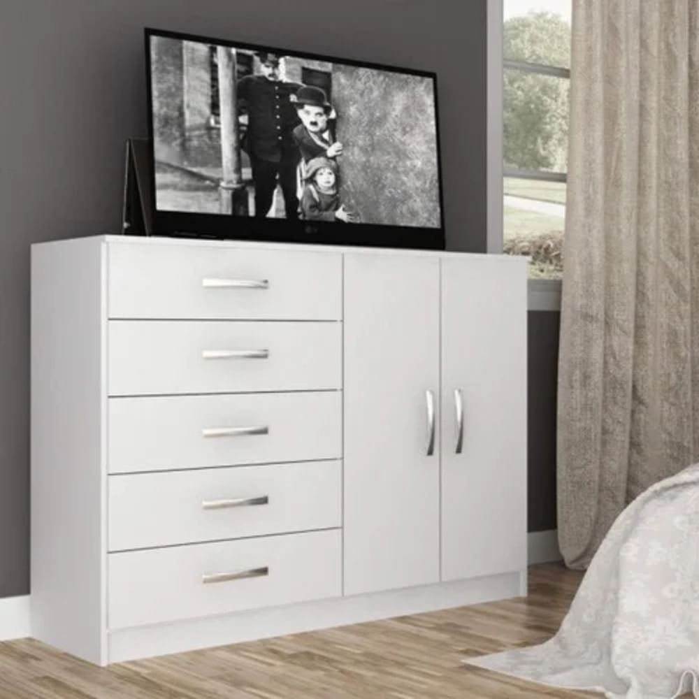 Cómoda clásica 5 cajones 2 puertas Atlas color Blanco TU MESITA