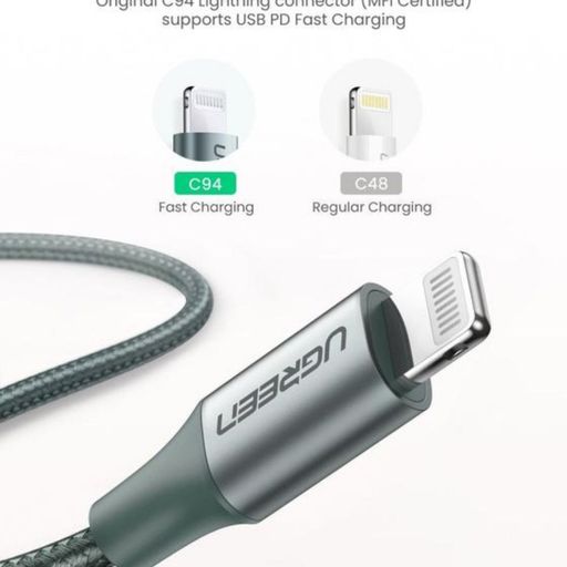 Cable Cargador Ugreen Lightning Iphone Mfi Carga Rápida De 2 M Color Gris