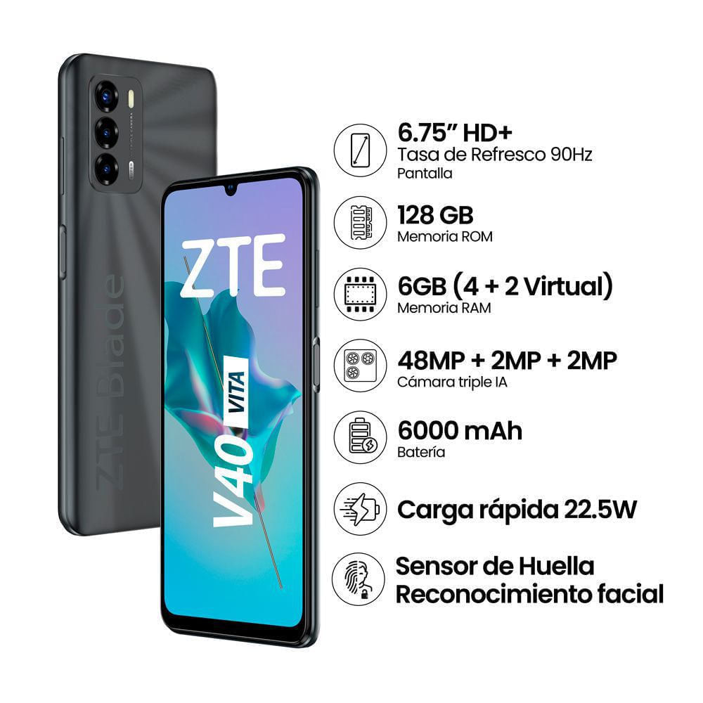 Celular ZTE Blade V40 Vita 6.75"" 4GB RAM 128GB Negro