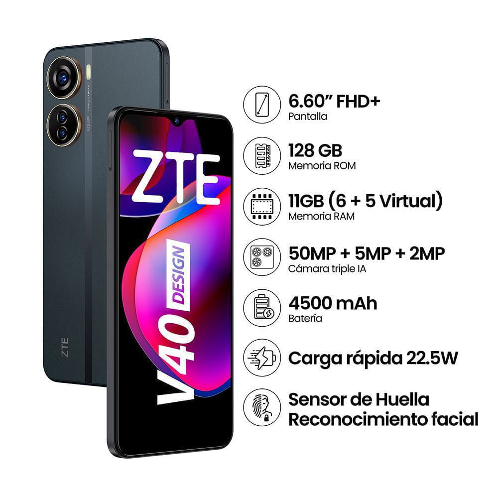 Celular ZTE Blade V40 Design 6.6" 6GB RAM 128GB Negro