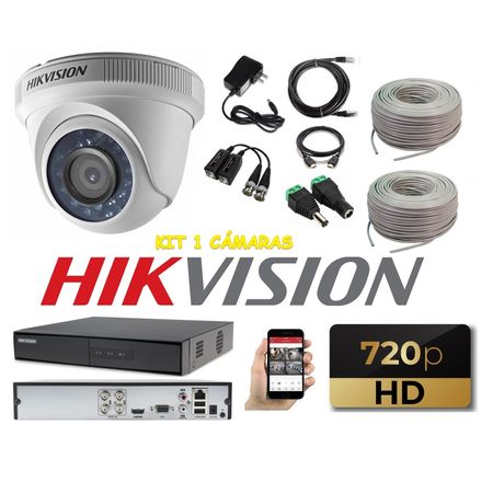 kit 1 Cámaras Seguridad Domo Interior HD Hikvision + Cable