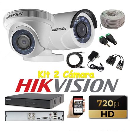 kit 2 Cámaras Seguridad HD Hikvision + Cable