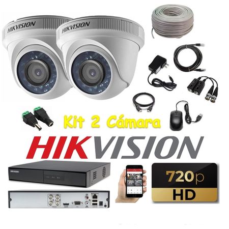 kit 2 Cámaras Seguridad Domo interior HD Hikvision + Cable