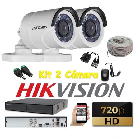 kit 2 Cámaras Seguridad Tubo Exterior HD Hikvision + Cable