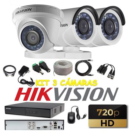 kit 3 Cámaras Seguridad HD 720p Hikvision + Cable