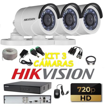 kit 3 Cámaras Seguridad Tubo HD Hikvision + Cable