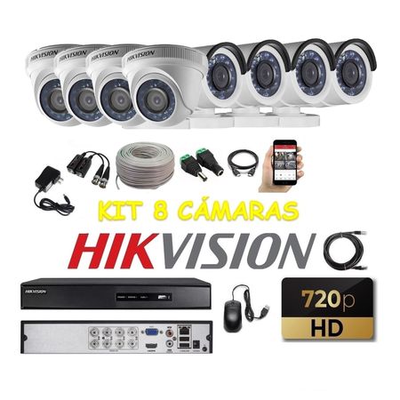 kit 8 Cámaras Seguridad HD Hikvision + Cable