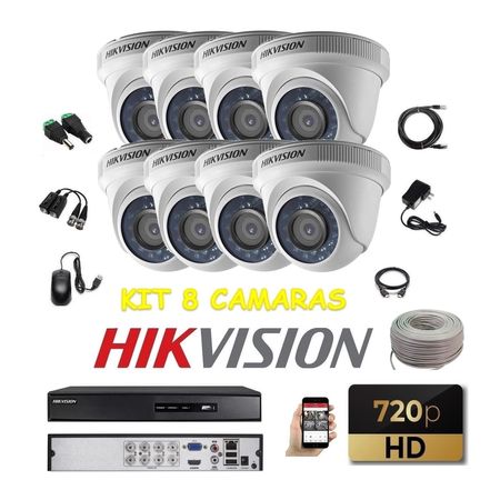 kit 8 Cámaras Seguridad Domo Interior HD Hikvision + Cable