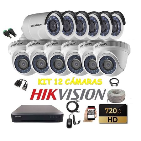 kit 12 Cámaras Seguridad HD Hikvision + Cable