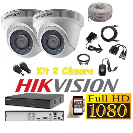 kit 2 Cámaras Seguridad Domo interior FULLHD Hikvision + Cable