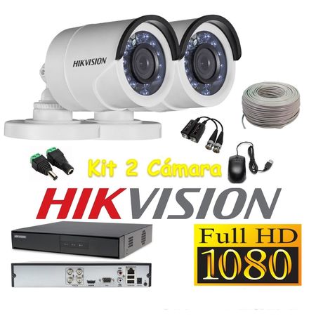 kit 2 Cámaras Seguridad Tubo Exterior FULLHD Hikvision + Cable