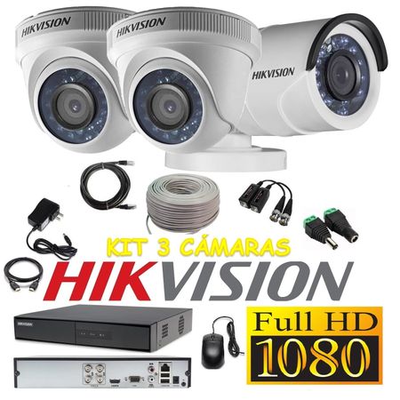 kit 3 Cámaras Seguridad FULLHD Hikvision + Cable