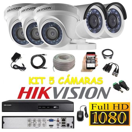 kit 5 Cámaras Seguridad FULLHD Hikvision + Cable