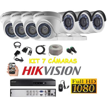 kit 7 Cámaras Seguridad FULLHD Hikvision + Cable