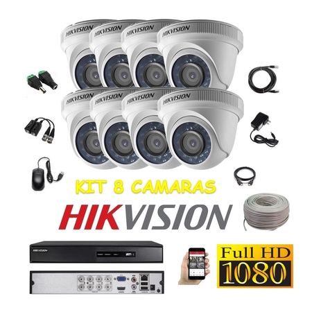 kit 8 Cámaras Seguridad Domo Interior FULLHD Hikvision + Cable