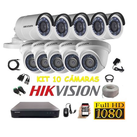 kit 10 Cámaras Seguridad FULLHD Hikvision + Cable