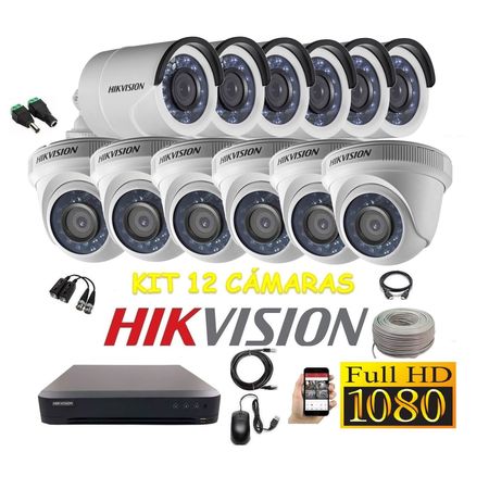 kit 12 Cámaras Seguridad FULLHD Hikvision + Cable