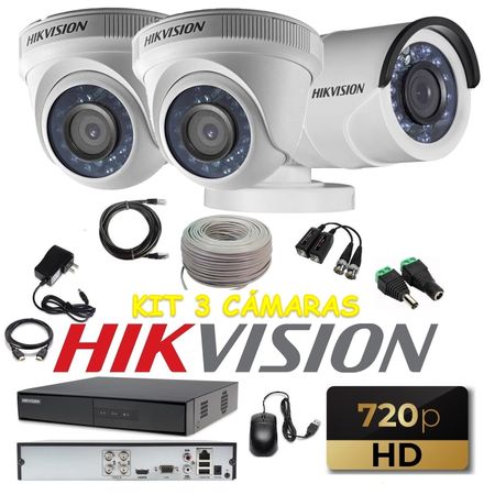 kit 3 Cámaras Seguridad HD Hikvision + Cable