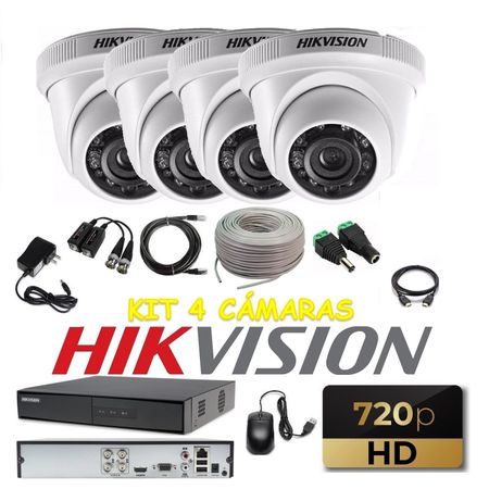 kit 4 Cámaras Seguridad Domo Interior HD Hikvision + Cable