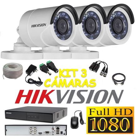 kit 3 Cámaras Seguridad Tubo Interior FULLHD Hikvision + Cable