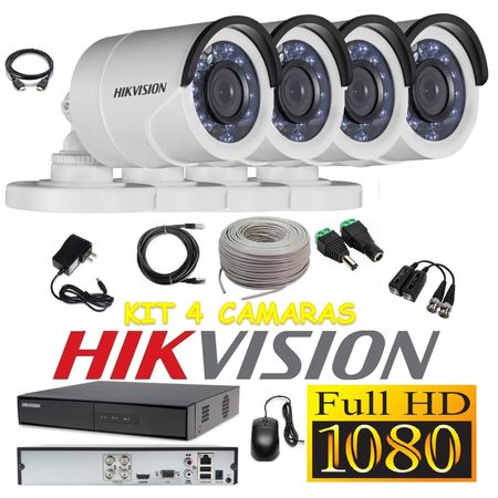 kit 4 Cámaras Seguridad Tubo Exterior FULLHD Hikvision + Cable