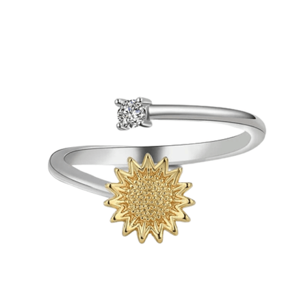 Anillo Girasol Redimensionable y Giratorio Plata
